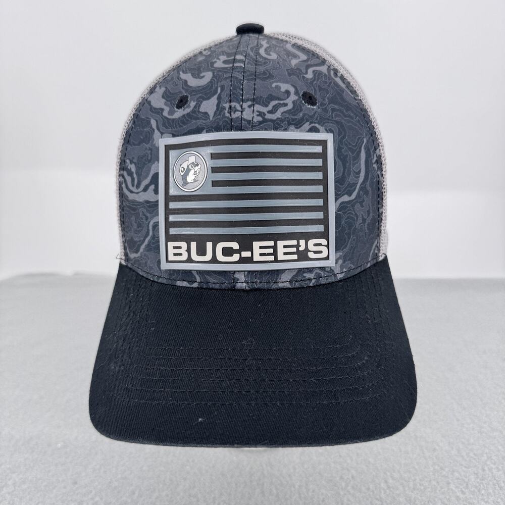 Buc ees Trucker Hat Gray Camo American Flag Patch Mesh Snapback Adult‎